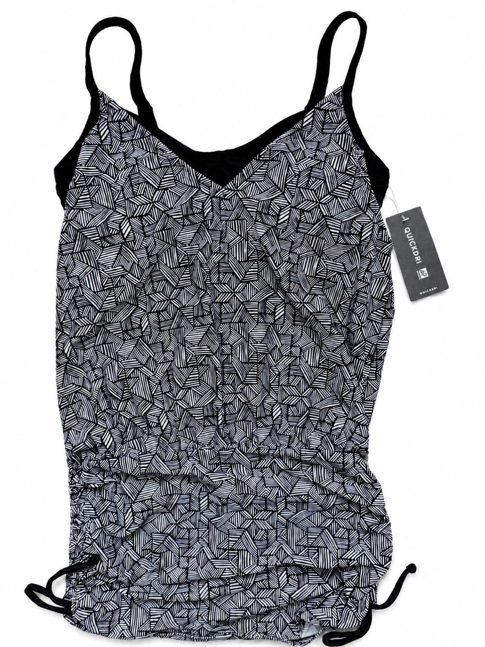 Athleta NWT Laguna Side Scrunch Tankini Swim Top 34B/C Black White Geometric
